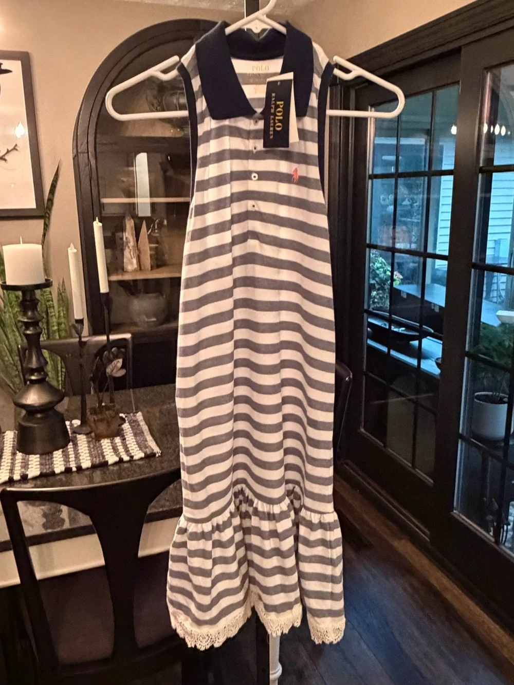 NWT Ralph Lauren Navy White Striped Sleeveless Polo Lace Pink pony Size XL 16
